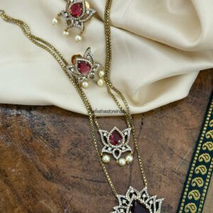 2 layer lotus necklace set - Ruby