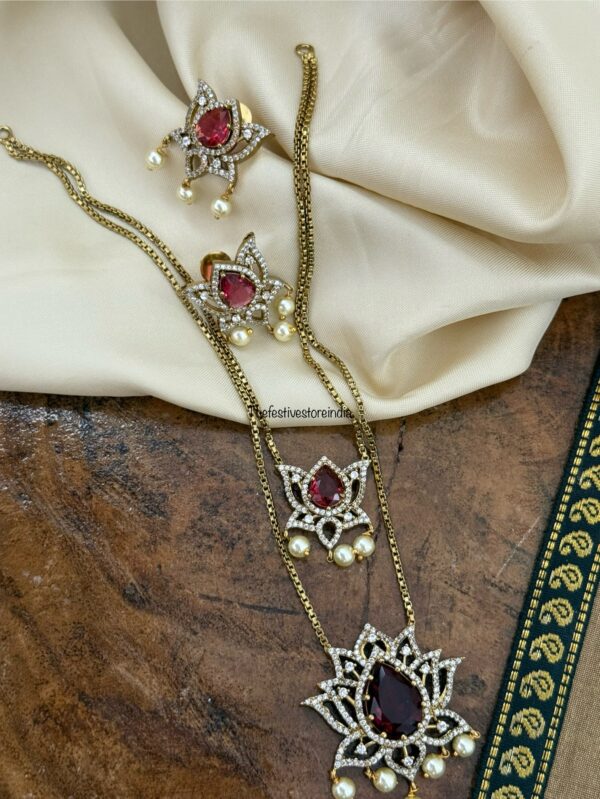 2 layer lotus necklace set - Ruby