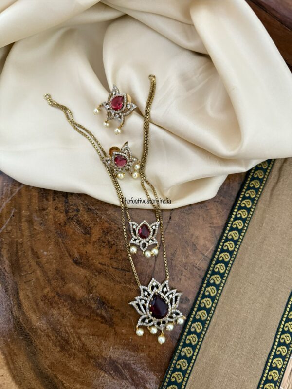 2 layer lotus necklace set - Ruby