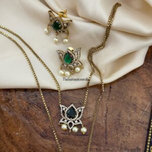 2 layer lotus necklace set - Green