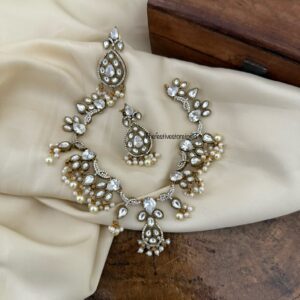 All white pearls victorian necklace set