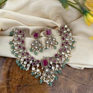 Ruby / Rubies green drop beads Victorian necklace set