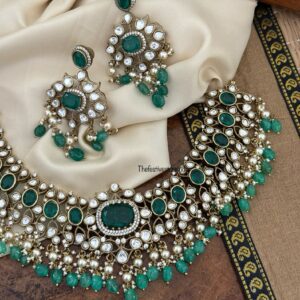 Premium doublet stone Emerald necklace set | Bridal