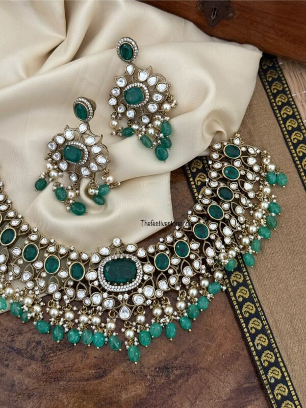 Premium doublet stone Emerald necklace set | Bridal