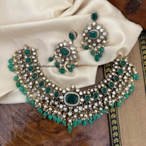 Premium doublet stone Emerald necklace set | Bridal