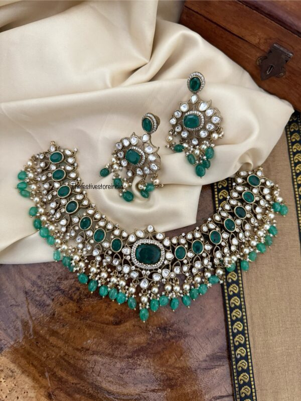 Premium doublet stone Emerald necklace set | Bridal