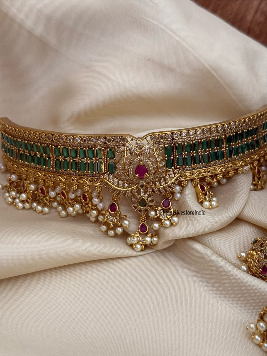 Green stone High neck choker set