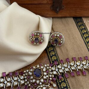 Ruby and blue stone choker set