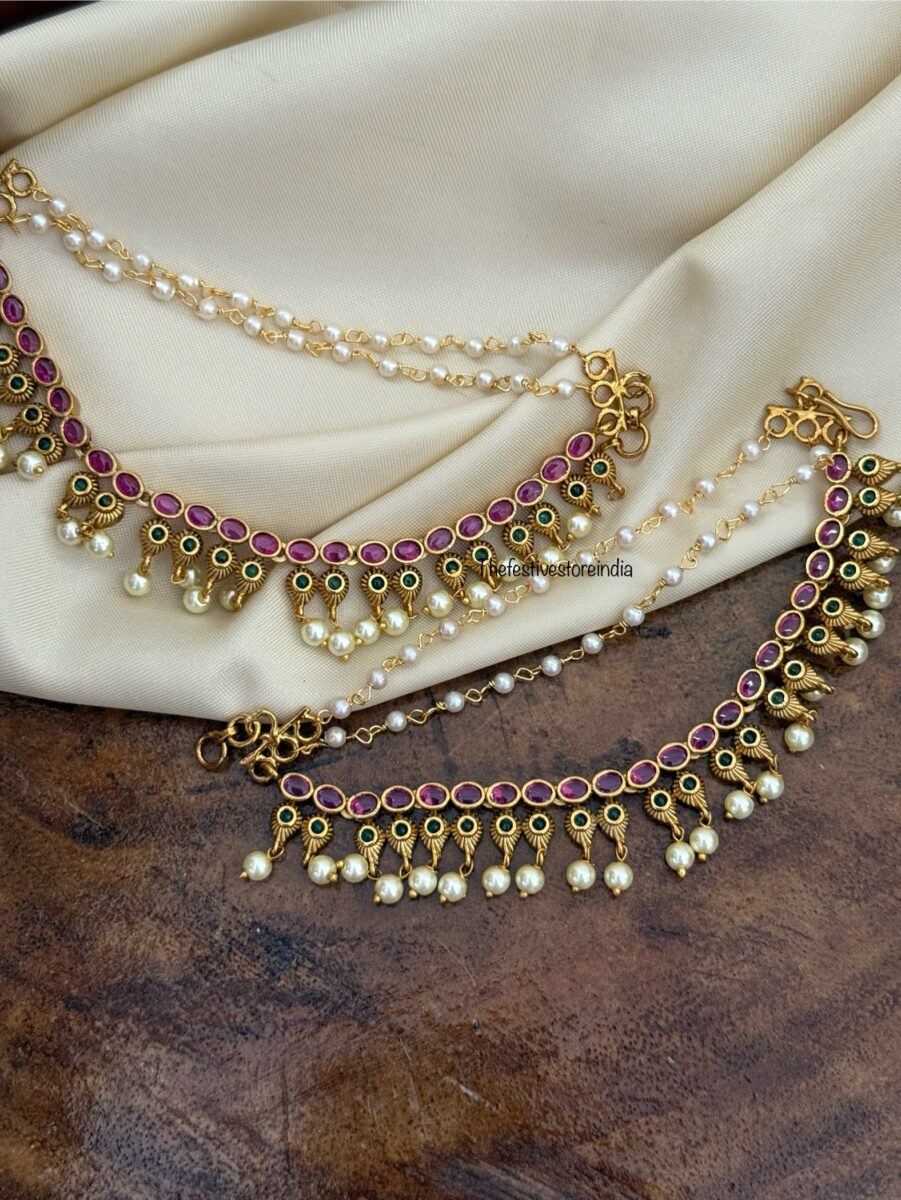 Red stone ear chain | maatil | Bridal | Champasaralu