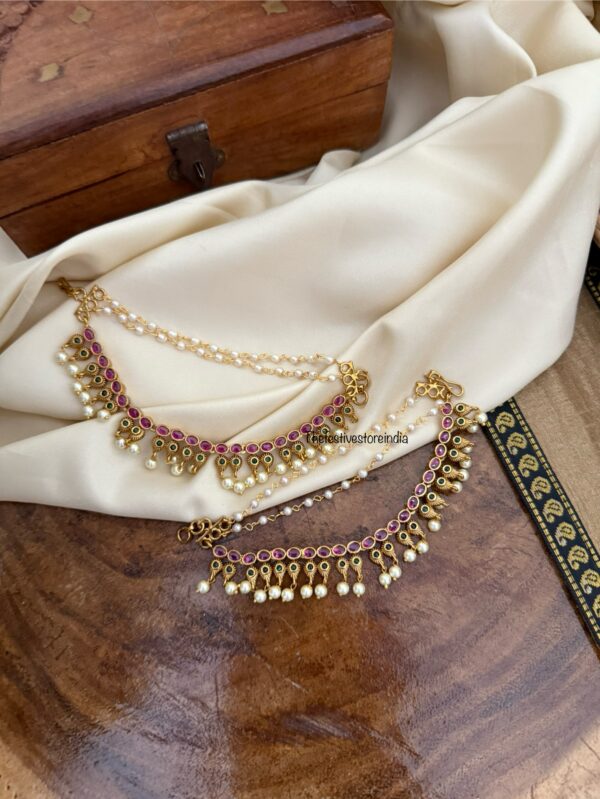 Red stone ear chain | maatil | Bridal | Champasaralu