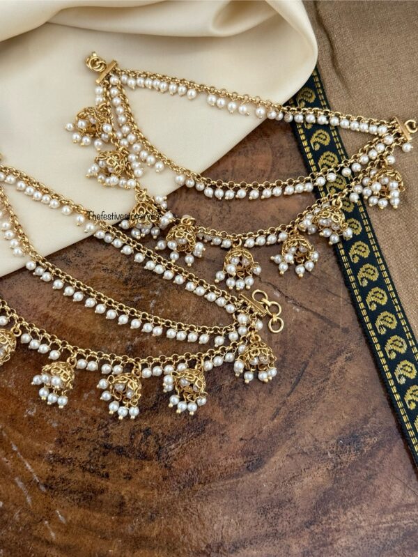 Pearls and hanging jhumka ear chain | maatil | Bridal | Champasaralu