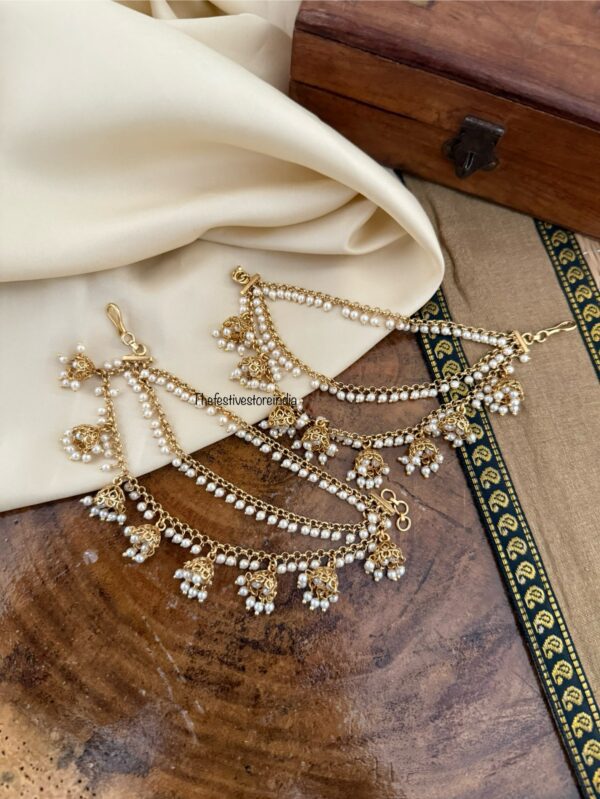 Pearls and hanging jhumka ear chain | maatil | Bridal | Champasaralu