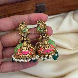 Enamel painted Lakshmi navilu jhumka