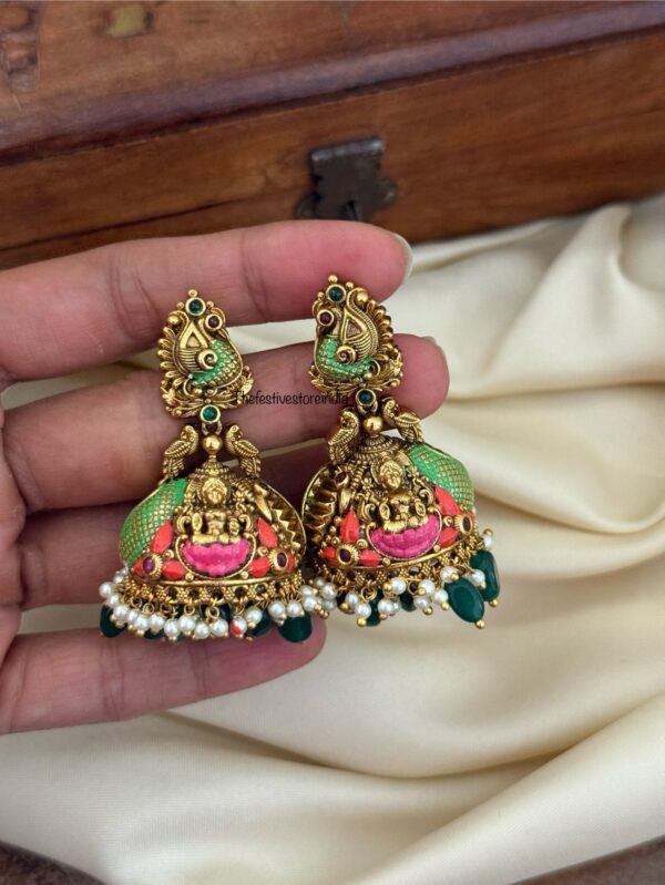 Enamel painted Lakshmi navilu jhumka