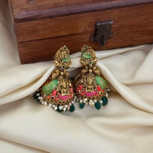 Enamel painted Lakshmi navilu jhumka