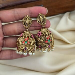 Enamel painted gold Lakshmi jhumka