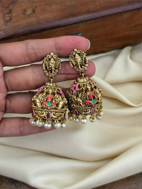 Enamel painted gold Lakshmi jhumka