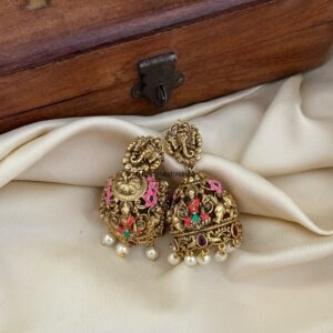 Enamel painted gold Lakshmi jhumka