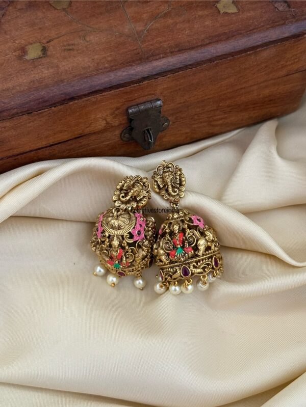 Enamel painted gold Lakshmi jhumka
