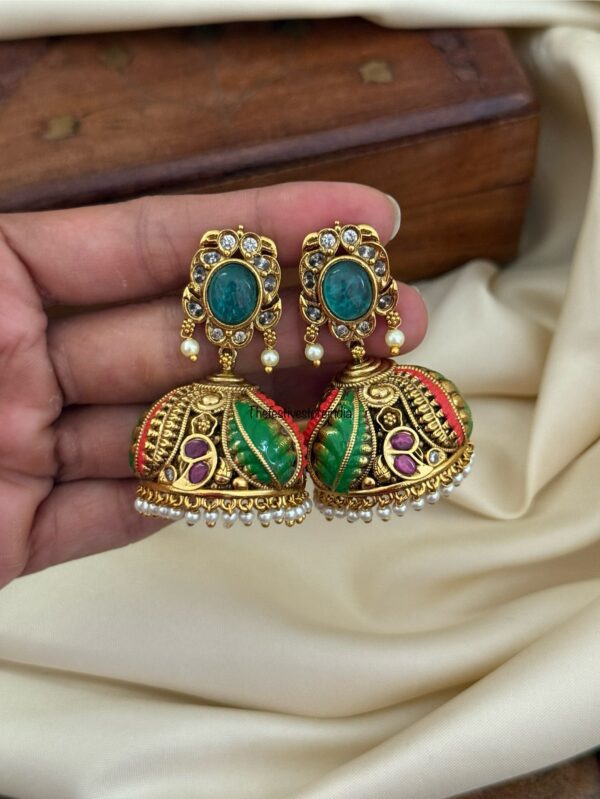 Turquoise stone Enamel painted non idol jhumka