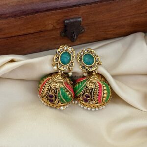 Turquoise stone Enamel painted non idol jhumka