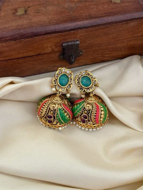 Turquoise stone Enamel painted non idol jhumka