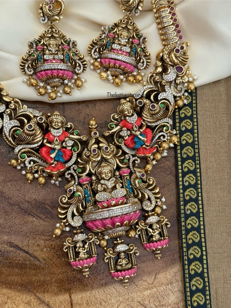 Classic enamel painted lakshmi haaram set | Bridal