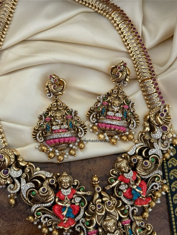 Classic enamel painted lakshmi haaram set | Bridal
