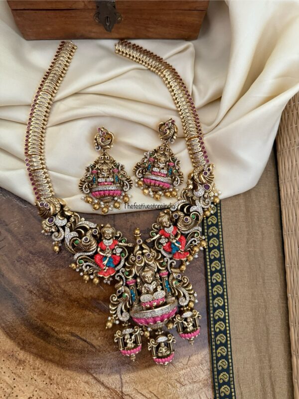 Classic enamel painted lakshmi haaram set | Bridal