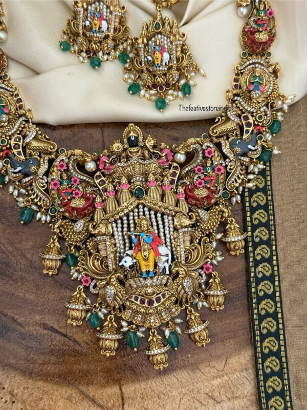 Grand Enamel painted Gopala Krishna haaram set | Bridal