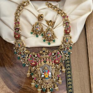 Grand Enamel painted Gopala Krishna haaram set | Bridal