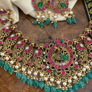 Jadau antique polish 3D Navilu green drops set