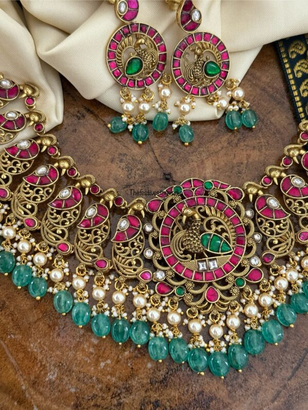 Jadau antique polish 3D Navilu green drops set