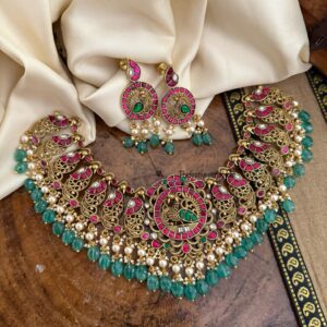 Jadau antique polish 3D Navilu green drops set