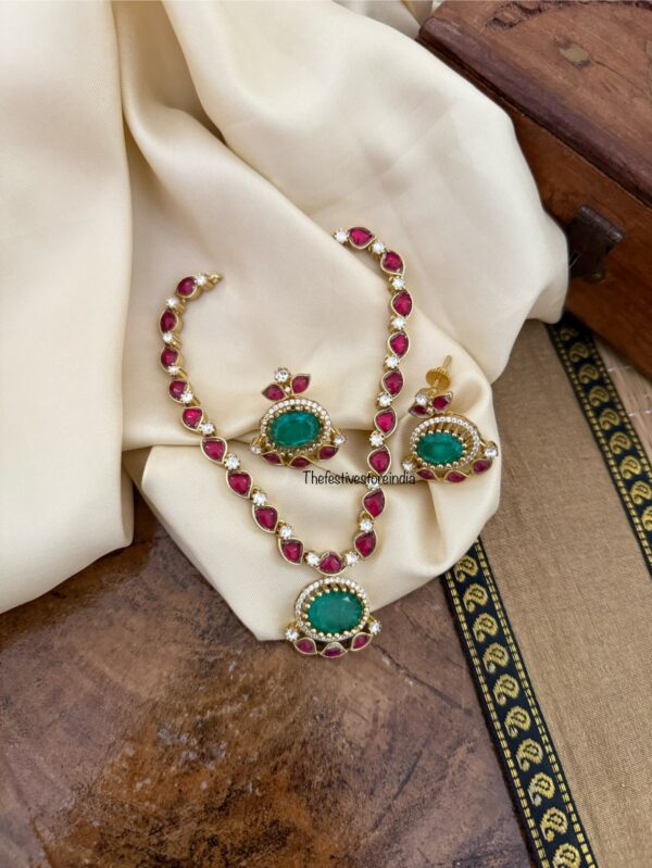 Jadau Contemporary turquoise and red stone necklace set