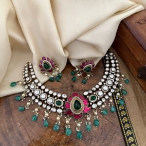 Jadau moissanite lotus kanti set