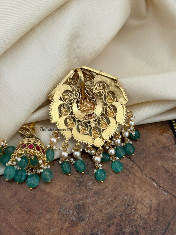 Jadau Lakshmi pendant and jhumkas