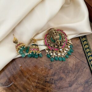 Jadau Lakshmi pendant and jhumkas