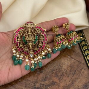 Jadau Lakshmi pendant and jhumkas