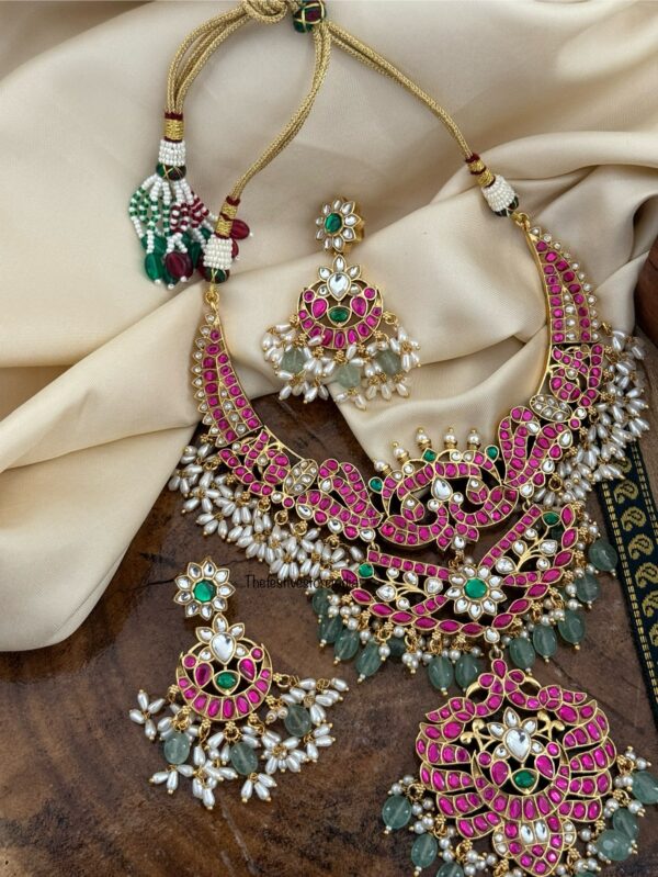 Jadau Bridal non idol necklace set - Red Green