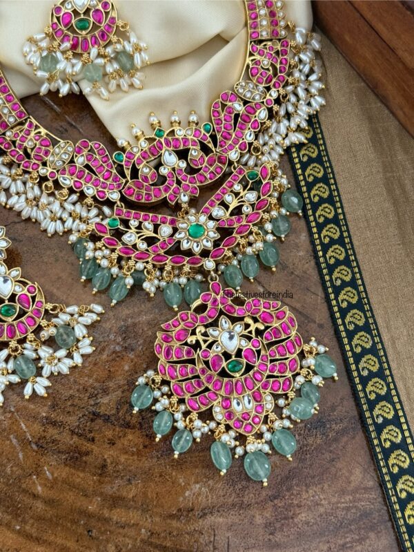 Jadau Bridal non idol necklace set - Red Green