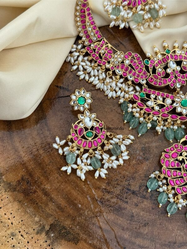 Jadau Bridal non idol necklace set - Red Green