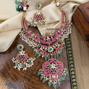 Jadau Bridal non idol necklace set - Red Green