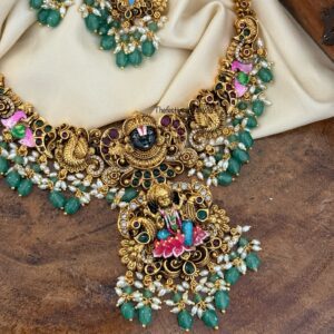 Lakshmi Venkateshwara enamel painted necklace set | Bridal