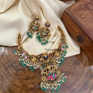 Lakshmi Venkateshwara enamel painted necklace set | Bridal