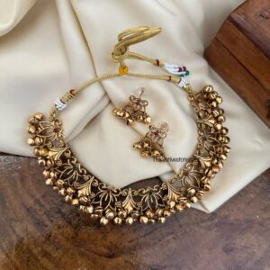 Anklet style carved lotus necklace set