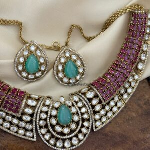 Red stones and mint Victorian bridal set | Unique