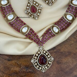 Grand Red stones Victorian statement necklace set | Unique