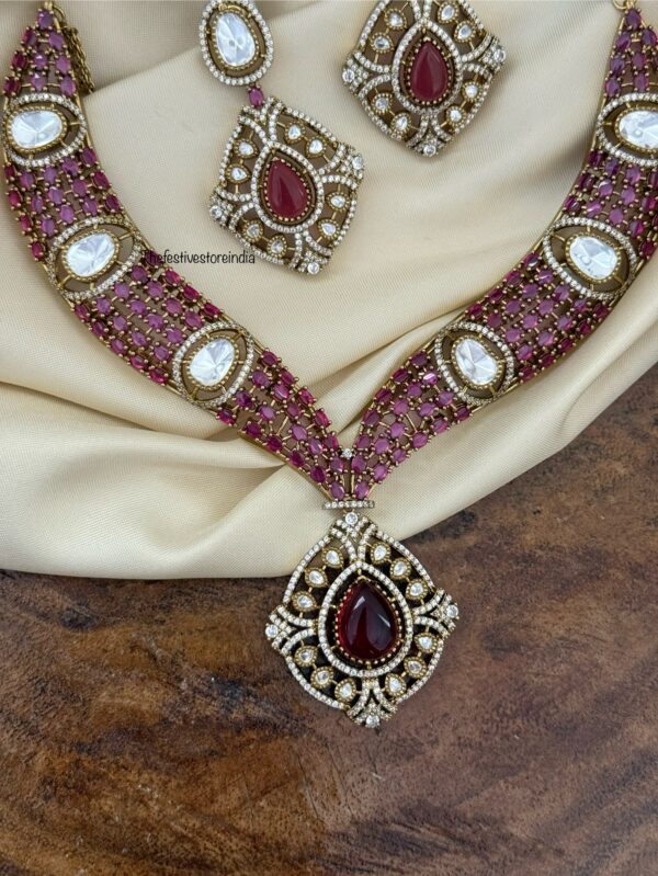 Grand Red stones Victorian statement necklace set | Unique
