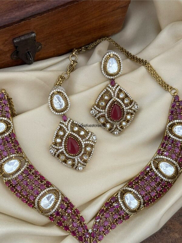 Grand Red stones Victorian statement necklace set | Unique